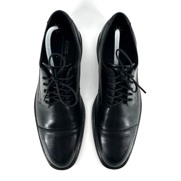 Ecco Biarritz Shoe Men 9 Black Leather Oxford Cap Toe Lace‎ Up Comfort Office - Picture 5 of 9